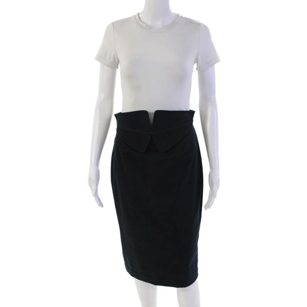 Charles Chang-Lima Womens Cotton Quilted Waistband Pencil Skirt Blue Size 28"